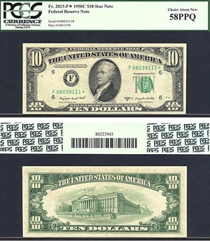 image for: 1950C * Star * $10 PCGS AU58 PPQ (Fr.2013F)