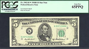 image for: 1950B $5 * Star * PCGS Gem CU65 PPQ (Fr.1963K)