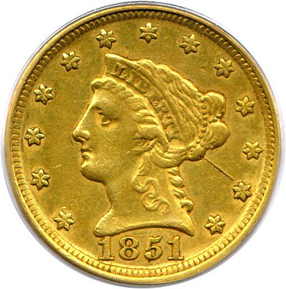 image for: 1851-D $2 1/2 PCGS VF30
