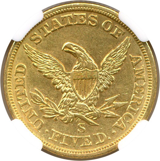 image for: 1866-S No Motto $5 NGC AU53