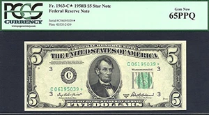 image for: 1950B $5 * Star * PCGS Gem CU65 PPQ (Fr.1963C, C Block)