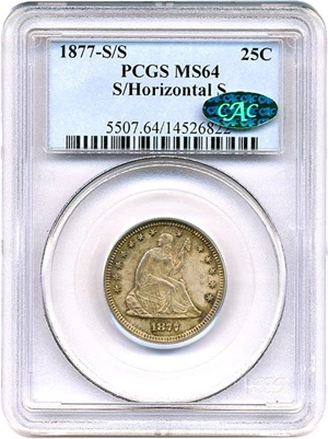 image for: 1877-S/S 25c PCGS/CAC MS64