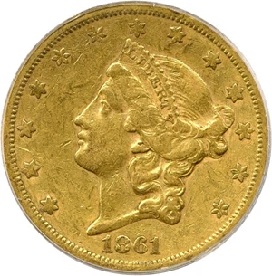 image for: 1861-S $20 PCGS XF40
