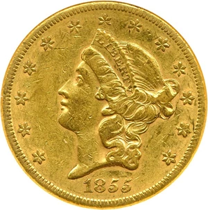 image for: 1855-S $20 NGC XF45