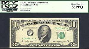 image for: 1950C * Star * $10 PCGS AU58 PPQ (Fr.2013F)