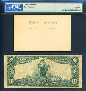 image for: 1902 $10 FNB of Augusta, IL PMG Net VF20 (Fr.613, Ch #6751, Red Seal, Tear Repairs)