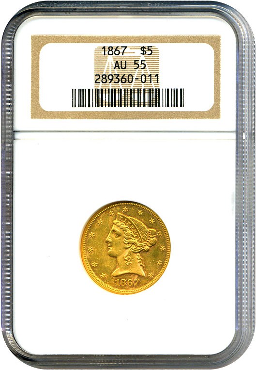 image for: 1867 $5 NGC AU55