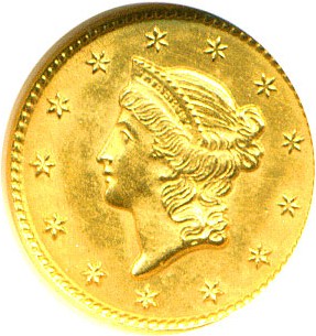image for: 1849 G$1 Closed Wreath ANACS MS60 Details (Cleaned)