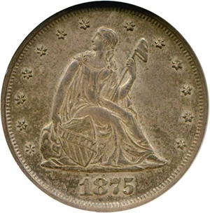 image for: 1875 20c NGC/CAC AU55