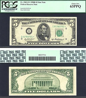 image for: 1950B $5 * Star * PCGS Choice CU63 PPQ (Fr.1963I)