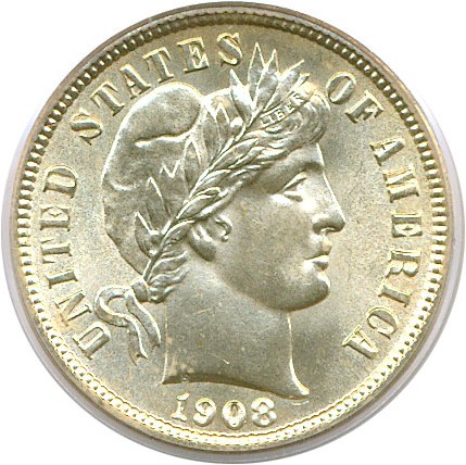 image for: 1908 10c PCGS MS64
