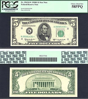 image for: 1950D * Star * $5 PCGS AU58 PPQ (Fr.1965K)