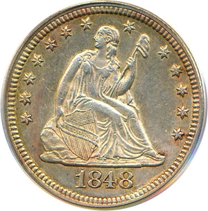image for: 1848 25c PCGS AU55