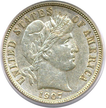 image for: 1907-S 10c  PCGS/CAC AU50