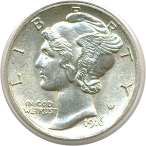 image for: 1916-D 10c PCGS MS64 FB