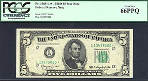 image for: 1950D * Star * $5 PCGS Gem CU66 PPQ (Fr.1965L)