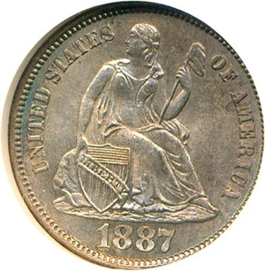 image for: 1887-S 10c NGC/CAC MS65
