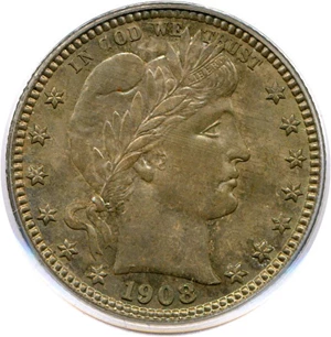 image for: 1908-S 25c PCGS/CAC MS65