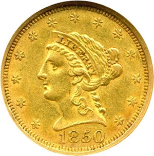 image for: 1850 $2 1/2 NGC AU58