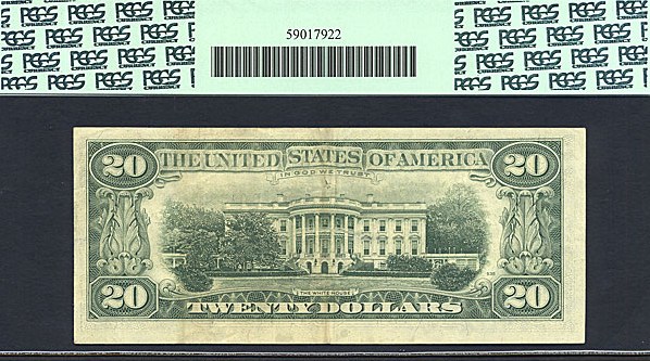 image for: Error: 1977 $20 PCGS VF35 PPQ (Fr. 2072B, Full Back to Face Offset)