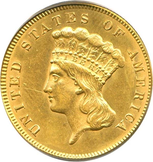 image for: 1874 $3 PCGS MS61 OGH