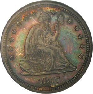 image for: 1877-S 25c NGC/CAC MS64 * Color * (Old holder)