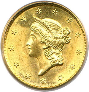 image for: 1852 G$1 PCGS MS65