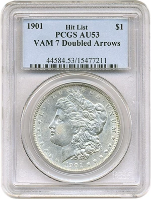 image for: 1901 $1 PCGS AU53 (VAM-7 Doubled Arrows)