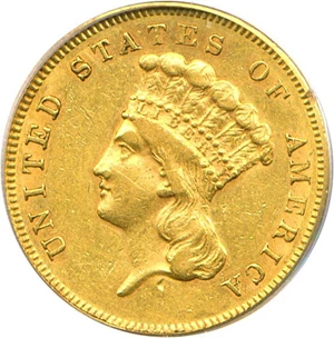 image for: 1856-S $3 PCGS AU50