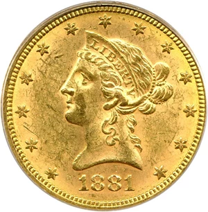image for: 1881 $10 PCGS MS62