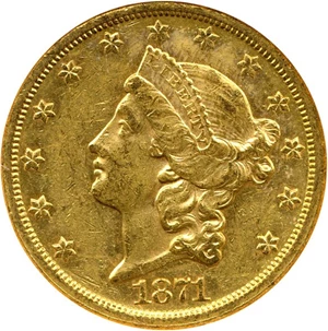 image for: 1871-S $20 NGC MS60