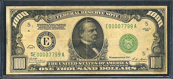 image for: Fr.2210E 1928 $1,000  Raw F-VF [E00007799A]