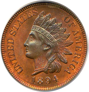 image for: 1894 1c PCGS MS65 RD * Eagle Eye Sticker *