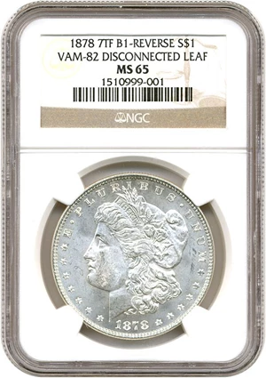 image for: 1878 7TF $1 NGC MS65 (VAM-82, Disconnected Leaf, B1-Reverse)