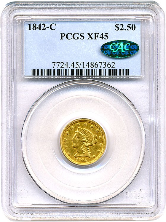 image for: 1842-C $2 1/2 PCGS/CAC XF45