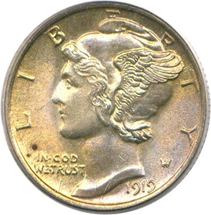 image for: 1919-D 10c PCGS/CAC MS63 FB