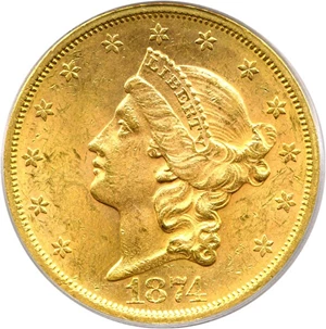 image for: 1874-S $20 PCGS MS62