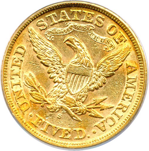 image for: 1872-S $5 PCGS AU55