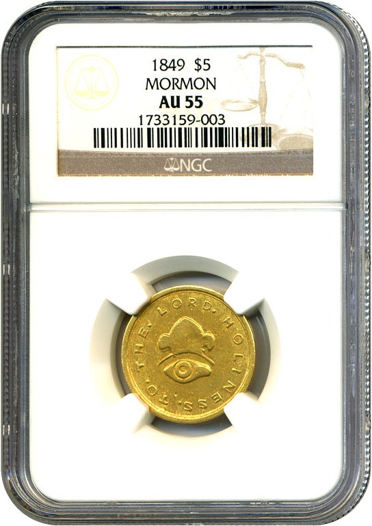 image for: Mormon 1849 $5 NGC AU55