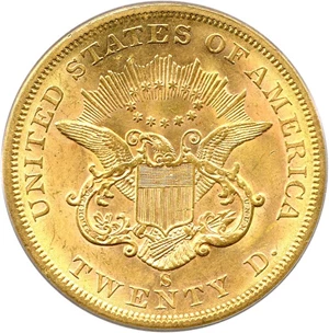 image for: 1859-S $20 PCGS MS61