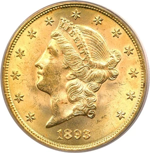 image for: 1893 $20 PCGS/CAC MS63