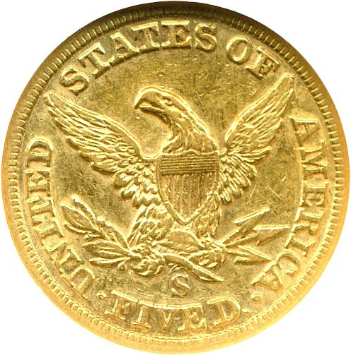 image for: 1855-S $5 NGC AU50