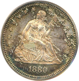 image for: 1880 25c PCGS MS66 * Color *