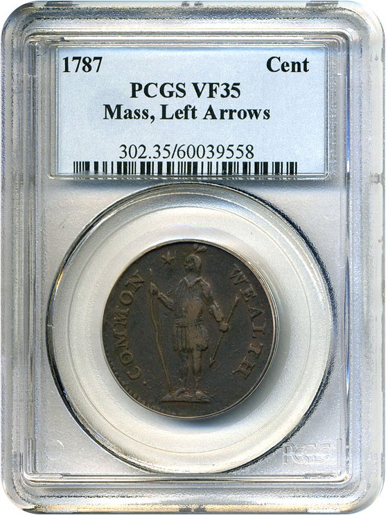 image for: 1787 Massachusetts Cent PCGS VF35 (Left Arrows)