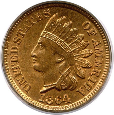 image for: 1864 Bronze 1c PCGS MS64 RD