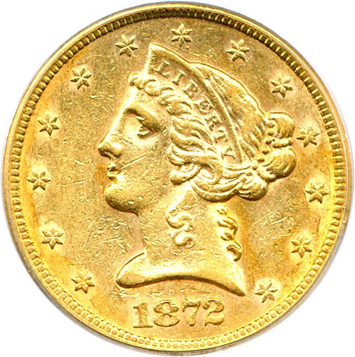 image for: 1872-S $5 PCGS AU55