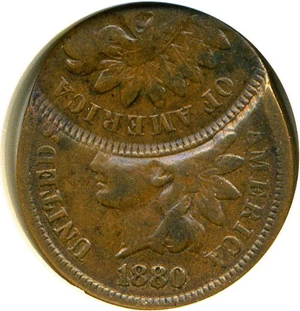 image for: Mint Error: 1880 1c ANACS F12 (Double Struck)