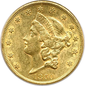 image for: 1860 $20 PCGS AU53