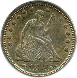 image for: 1874 Arrows 25c PCGS AU58