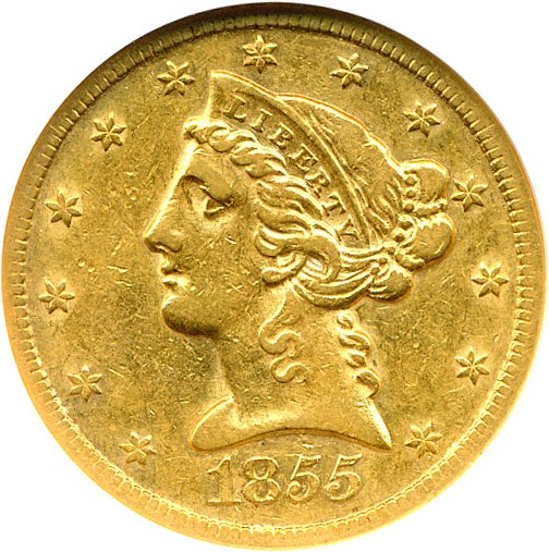 image for: 1855-S $5 NGC AU50